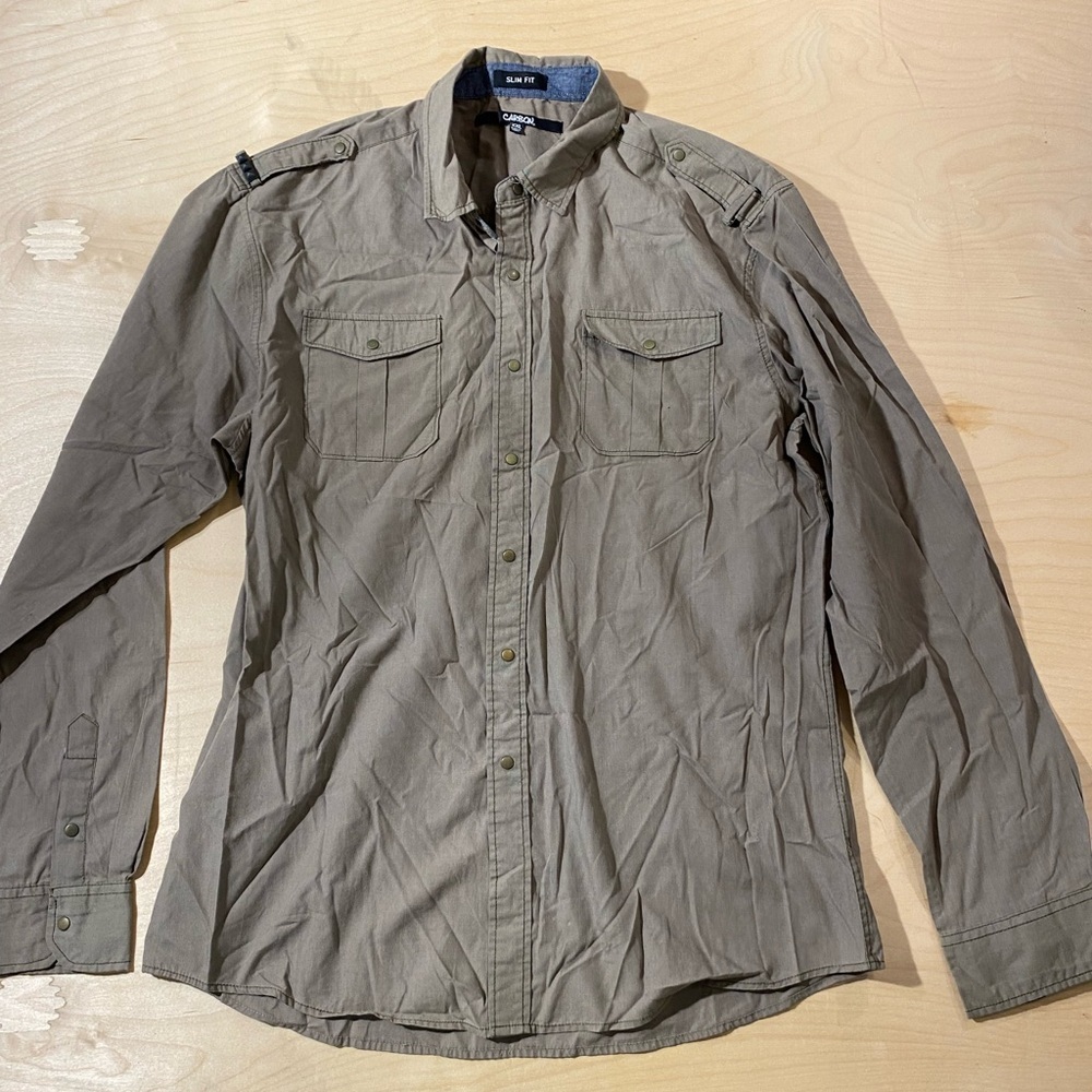 Carbon Slim Fit Long Sleeve Snap Closure Shirt XXL (KO)